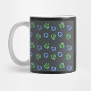 Tropical Monstera and Flower Pattern in Gray Mug